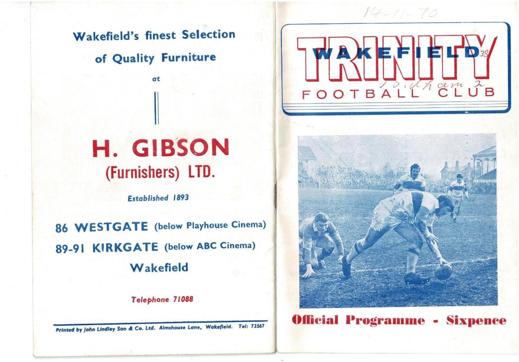 Programme cover: Oldham v Wakefield Trinity, 14 November 1970