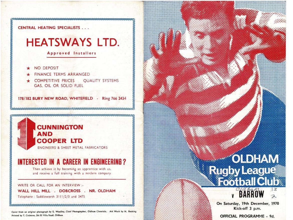Programme cover: Oldham v Barrow, 19 December 1970