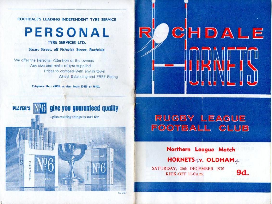 Programme cover: Oldham v Rochdale Hornets, 26 December 1970