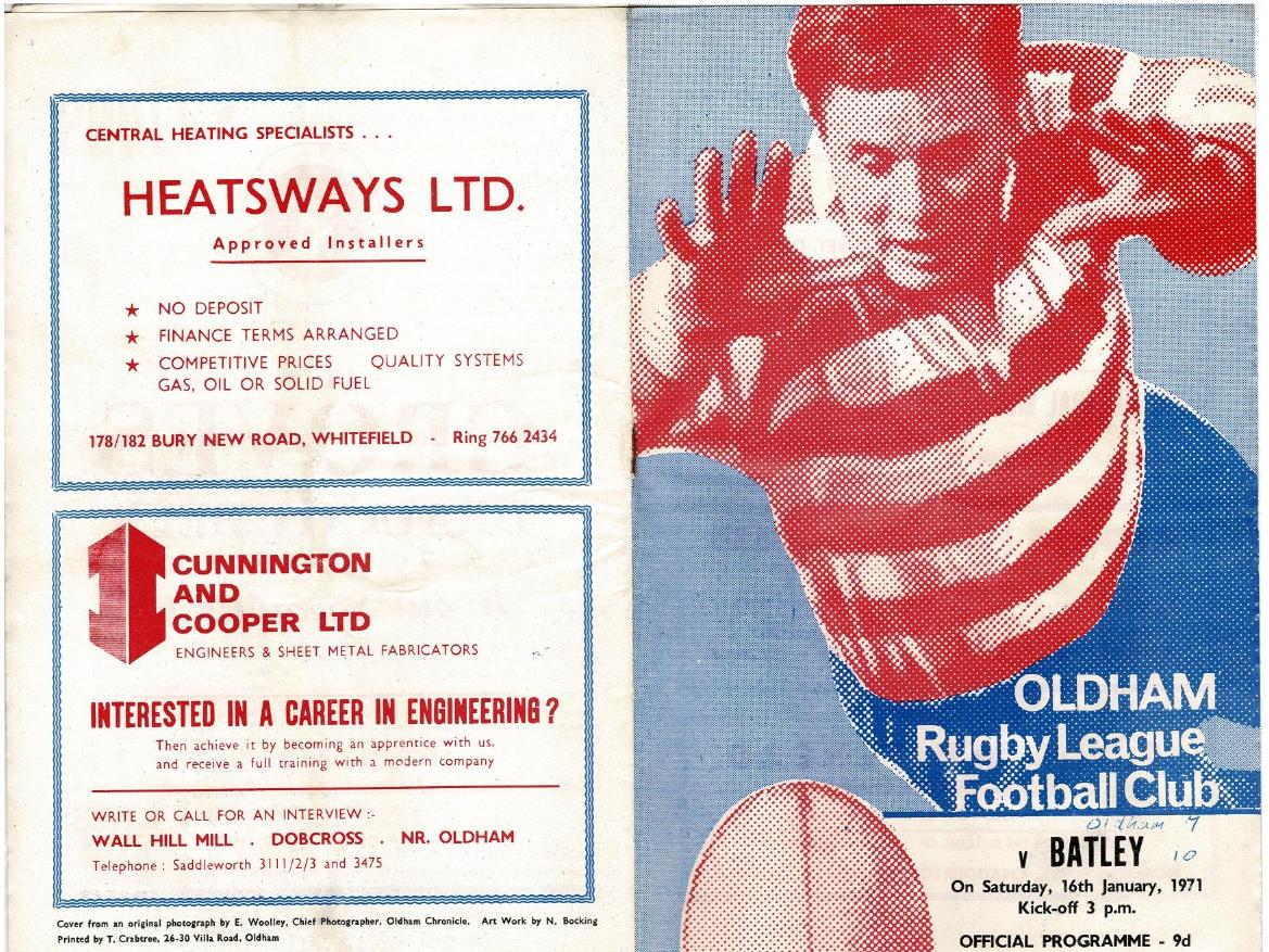 Programme cover: Oldham v Batley, 16 January 1971