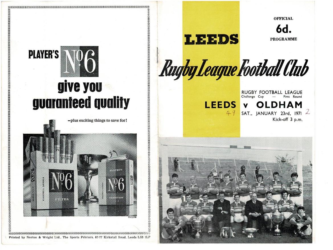 Programme cover: Oldham v Leeds, 23 January 1971