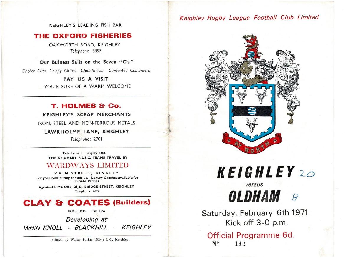 Programme cover: Oldham v Keighley, 6 February 1971