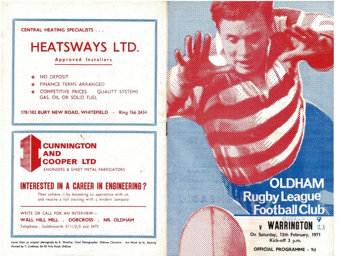 Programme cover: Oldham v Warrington, 13 February 1971
