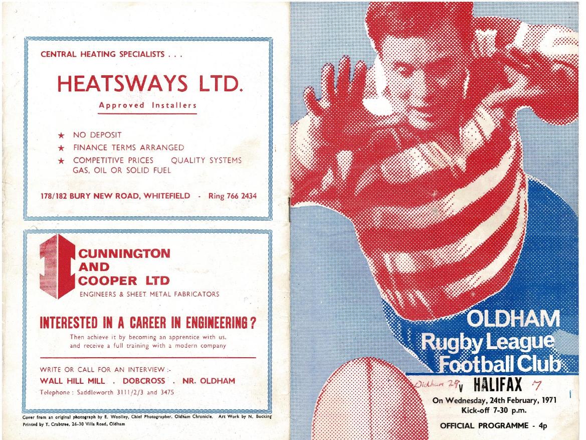 Programme cover: Oldham v Halifax, 24 February 1971