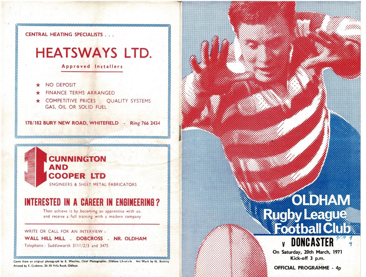 Programme cover: Oldham v Doncaster, 20 March 1971