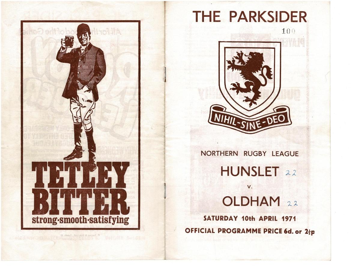 Programme cover: Oldham v Hunslet, 10 April 1971
