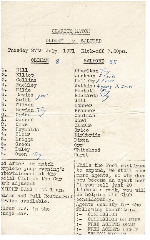 Programme cover: Oldham v Salford, 27 July 1971