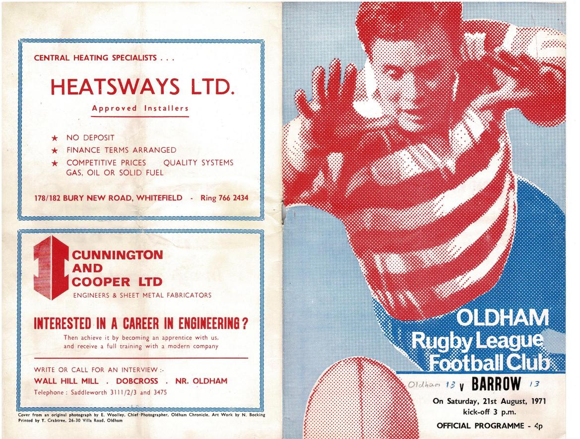 Programme cover: Oldham v Barrow, 21 August 1971