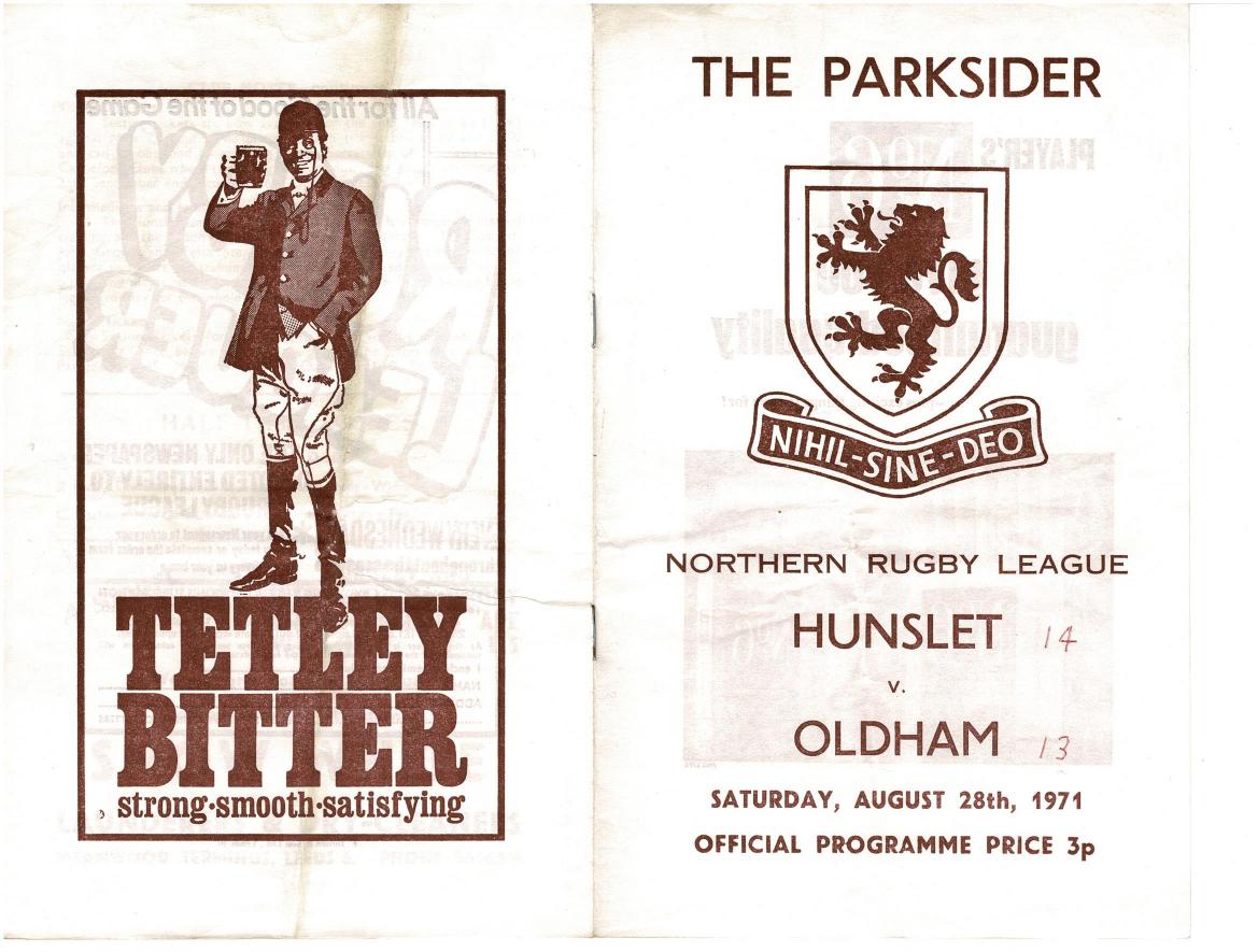 Programme cover: Oldham v Hunslet, 28 August 1971