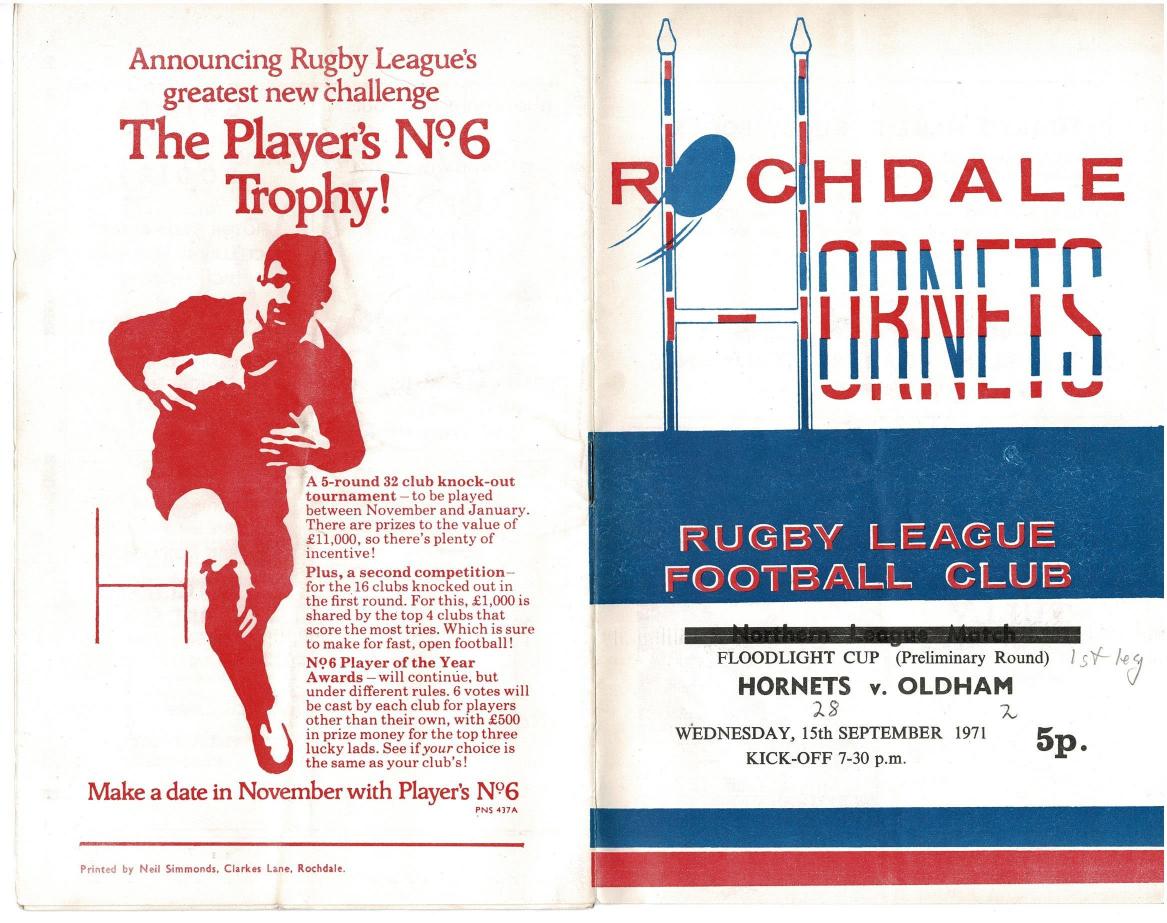 Programme cover: Oldham v Rochdale Hornets, 15 September 1971