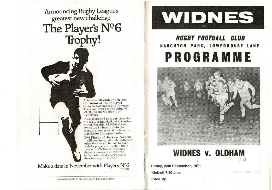 Programme cover: Oldham v Widnes, 24 September 1971