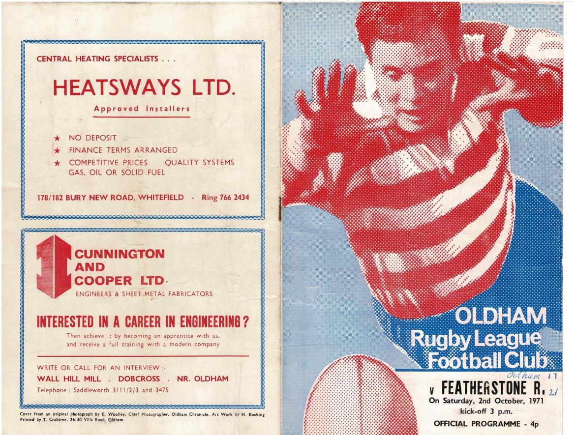 Programme cover: Oldham v Featherstone Rovers, 2 October 1971