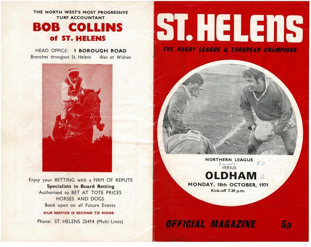 Programme cover: Oldham v St Helens, 18 October 1971