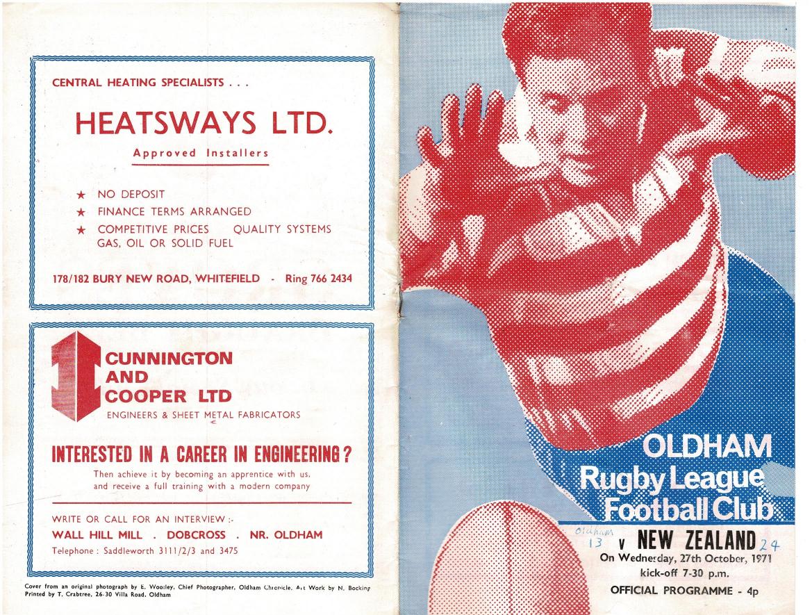 Programme cover: Oldham v New Zealand, 27 October 1971