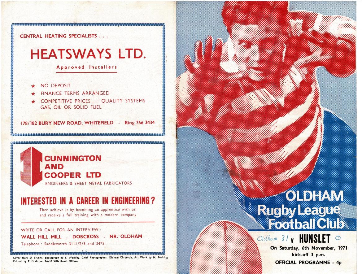 Programme cover: Oldham v Hunslet, 6 November 1971