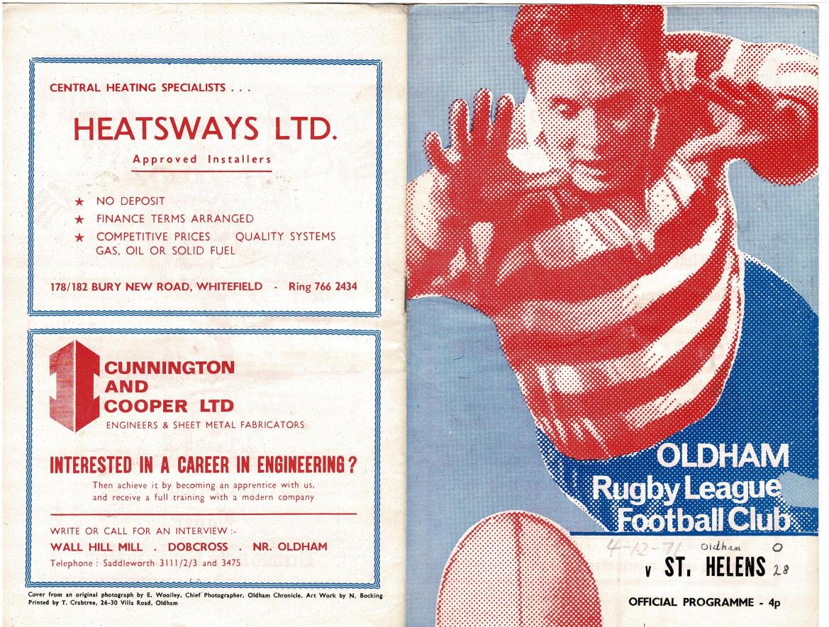 Programme cover: Oldham v St Helens, 4 December 1971