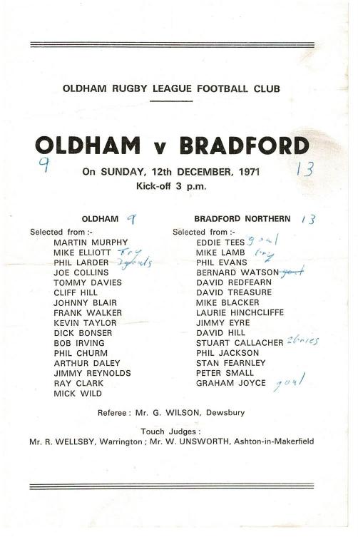Programme cover: Oldham v Bradford Northern, 12 December 1971