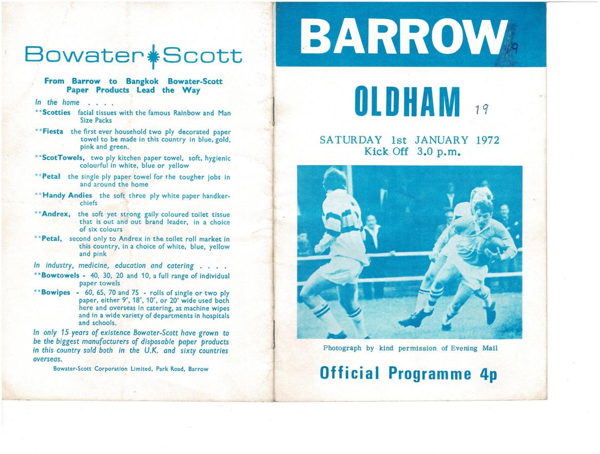 Programme cover: Oldham v Barrow, 1 January 1972