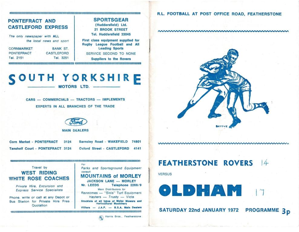 Programme cover: Oldham v Featherstone Rovers, 22 January 1972