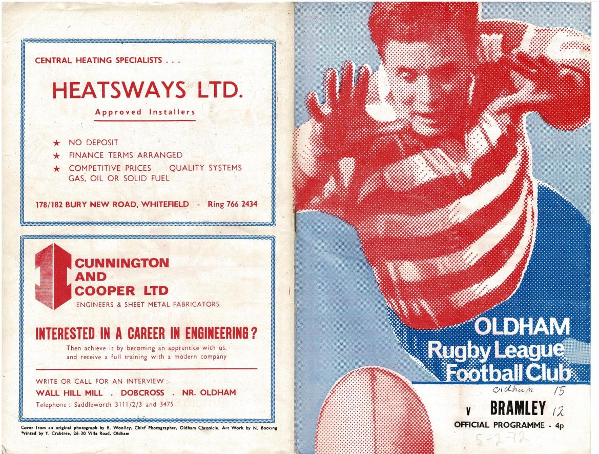 Programme cover: Oldham v Bramley, 5 February 1972