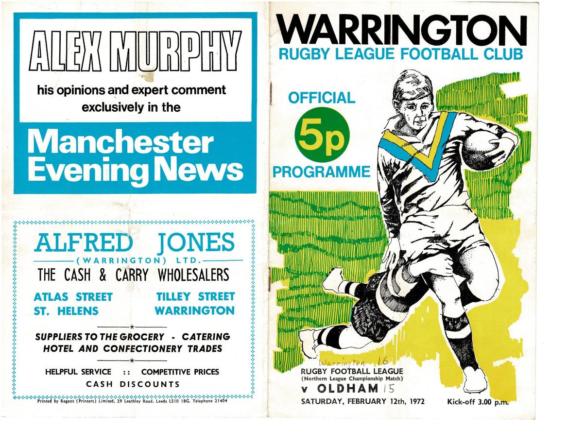 Programme cover: Oldham v Warrington, 12 February 1972