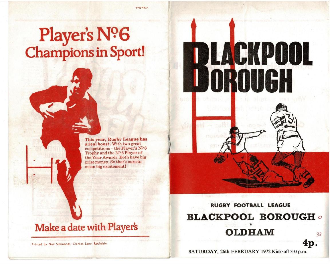 Programme cover: Oldham v Blackpool Borough, 26 February 1972
