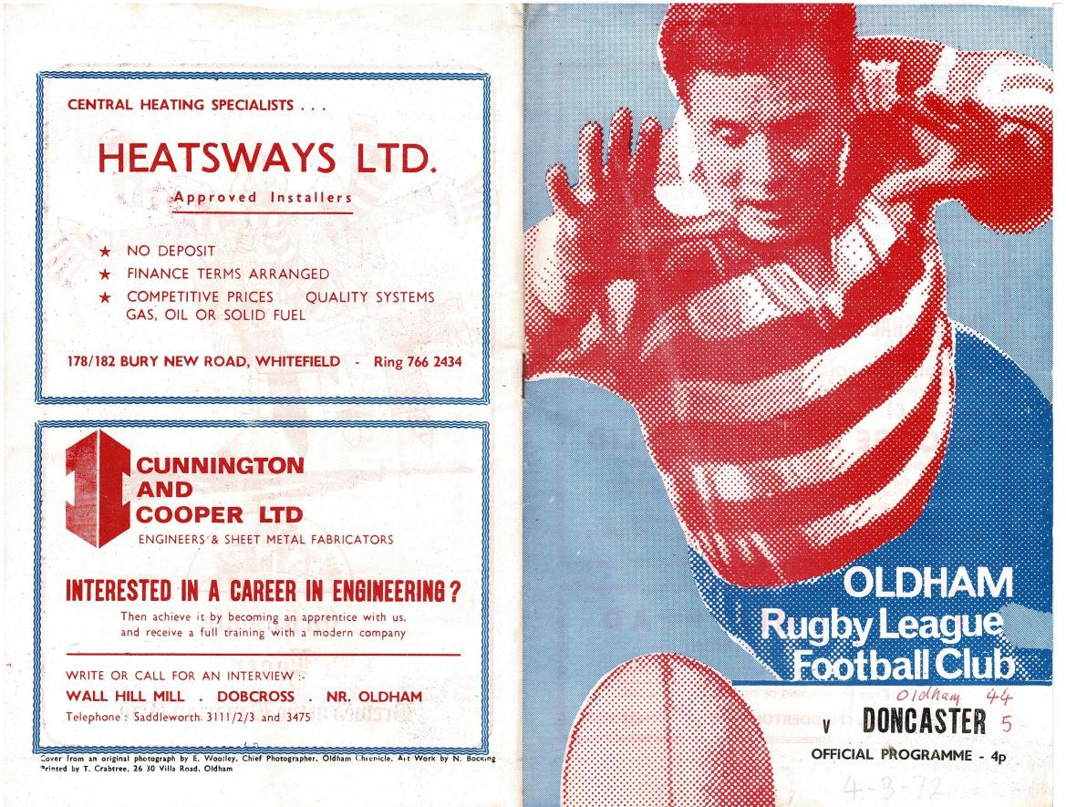 Programme cover: Oldham v Doncaster, 4 March 1972