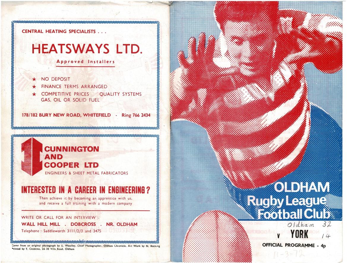 Programme cover: Oldham v York, 11 March 1972