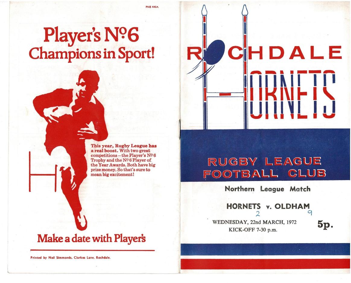 Programme cover: Oldham v Rochdale Hornets, 22 March 1972