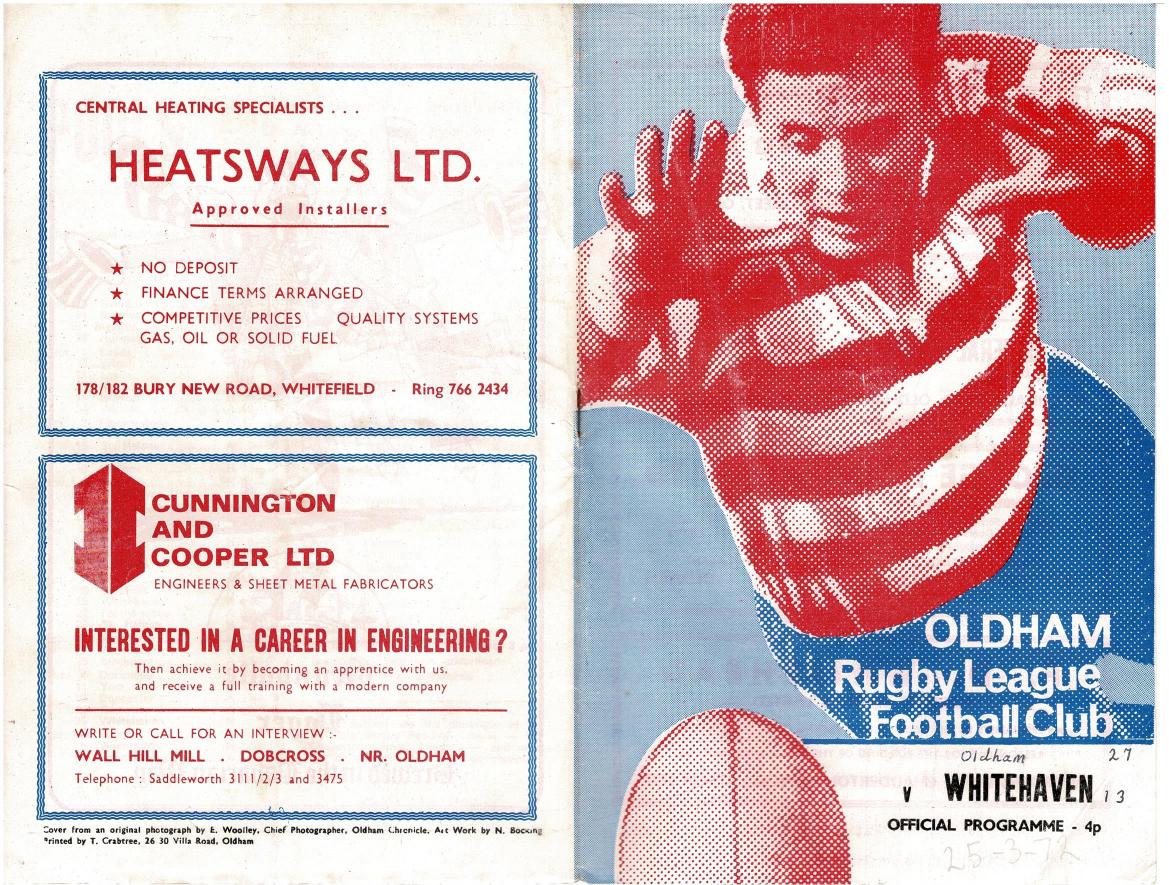 Programme cover: Oldham v Whitehaven, 25 March 1972