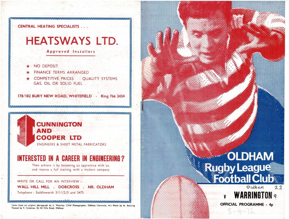 Programme cover: Oldham v Warrington, 5 April 1972