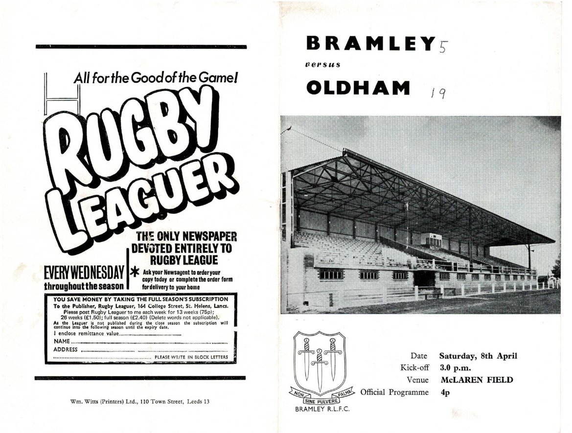 Programme cover: Oldham v Bramley, 8 April 1972