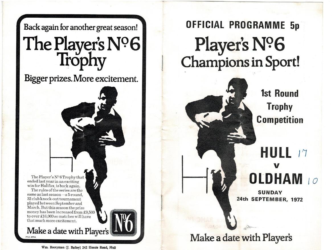 Programme cover: Oldham v Hull FC, 24 September 1972