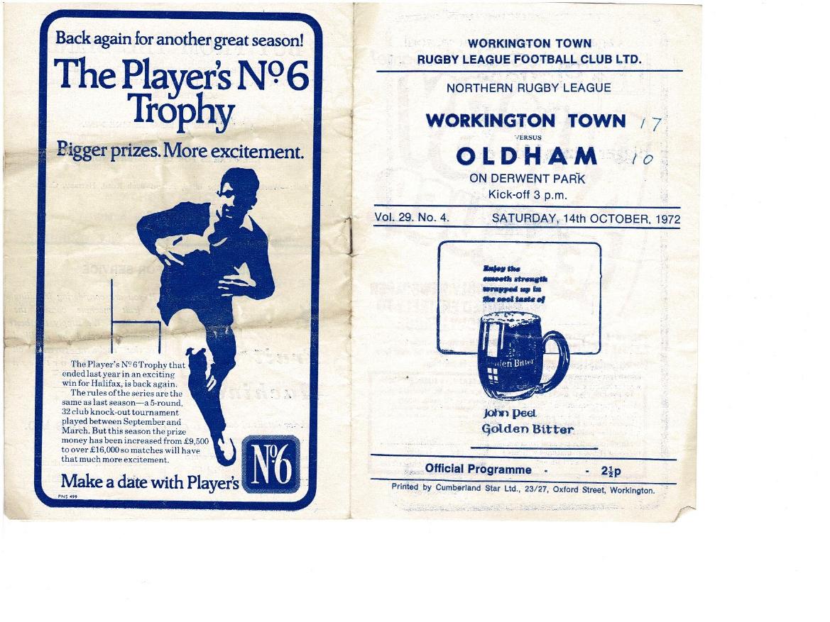 Programme cover: Oldham v Workington Town, 14 October 1972