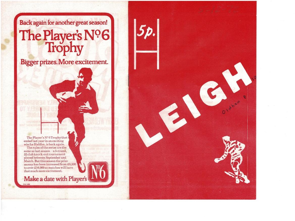 Programme cover: Oldham v Leigh, 5 December 1972