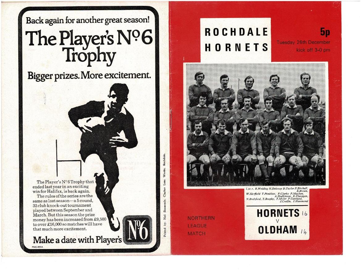 Programme cover: Oldham v Rochdale Hornets, 26 December 1972