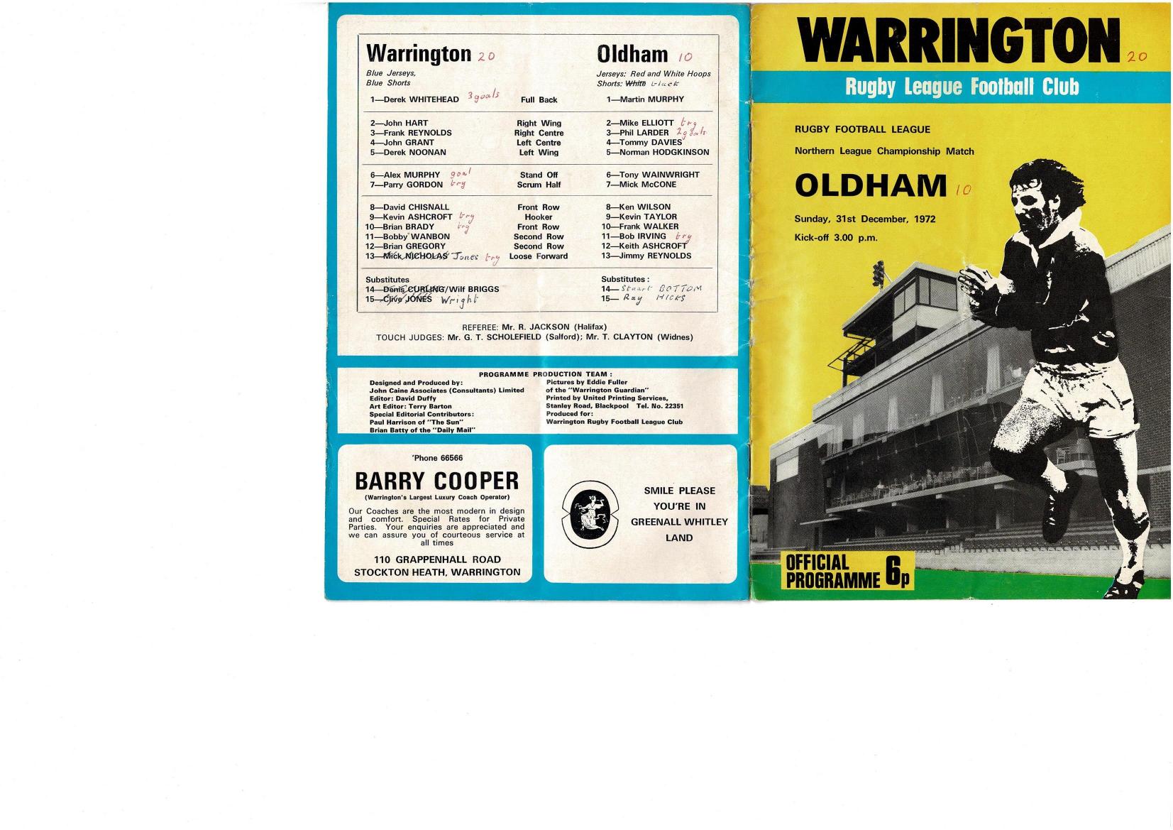 Programme cover: Oldham v Warrington, 31 December 1972