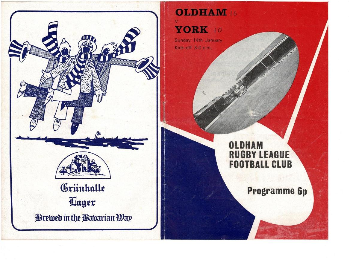 Programme cover: Oldham v York, 14 January 1973