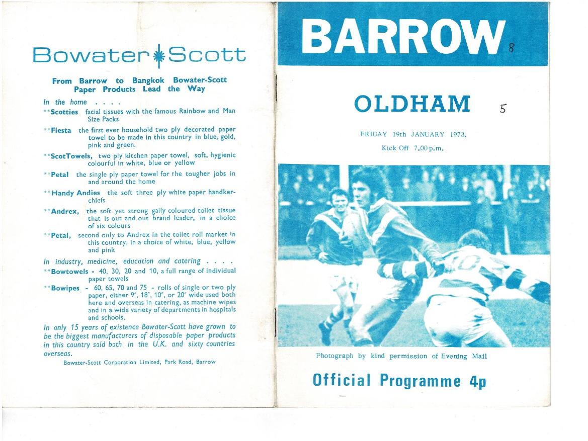 Programme cover: Oldham v Barrow, 19 January 1973