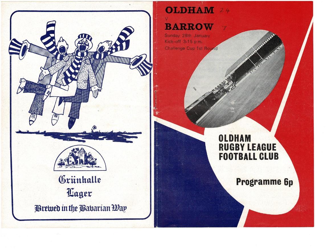Programme cover: Oldham v Barrow, 28 January 1973