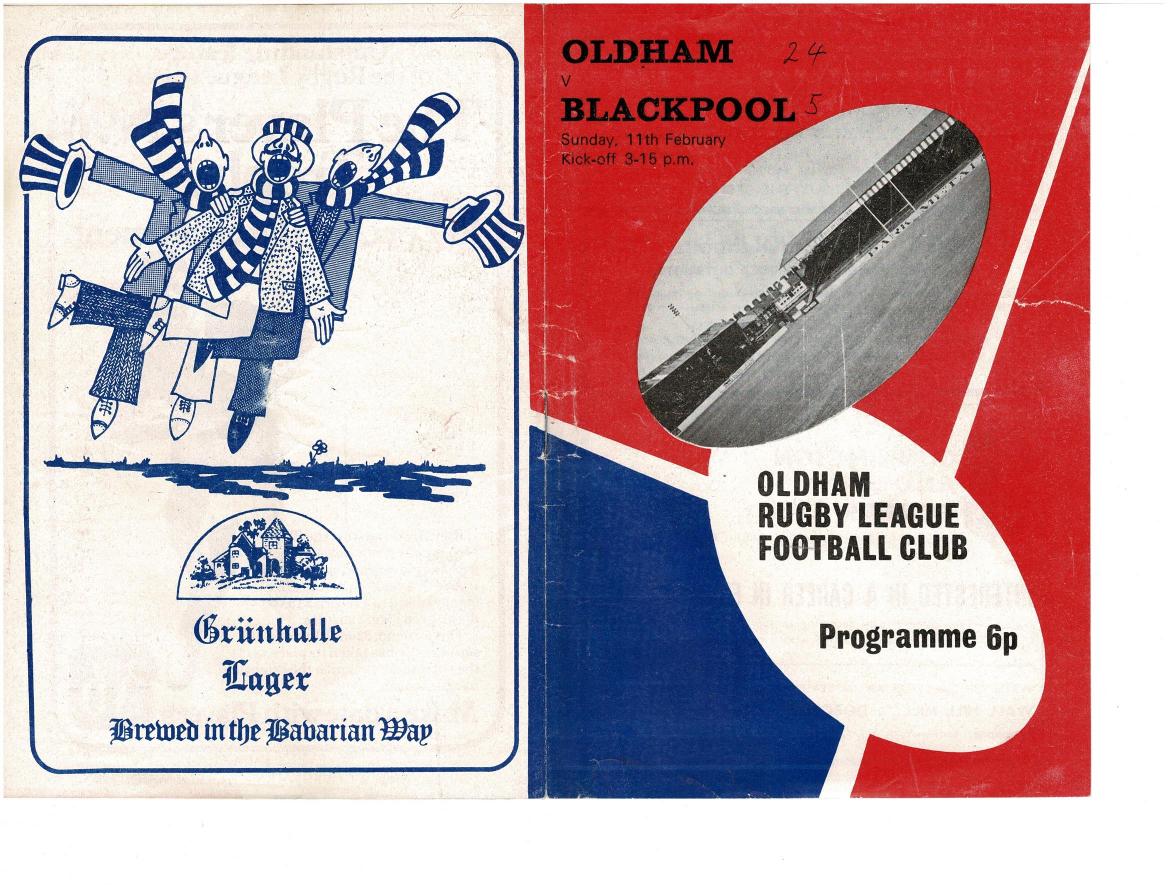 Programme cover: Oldham v Blackpool Borough, 11 February 1973