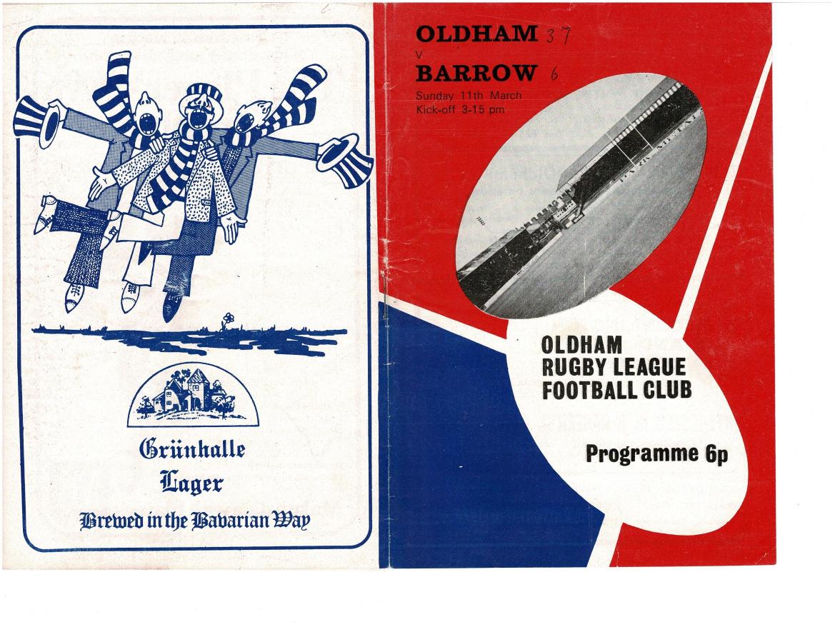 Programme cover: Oldham v Barrow, 11 March 1973