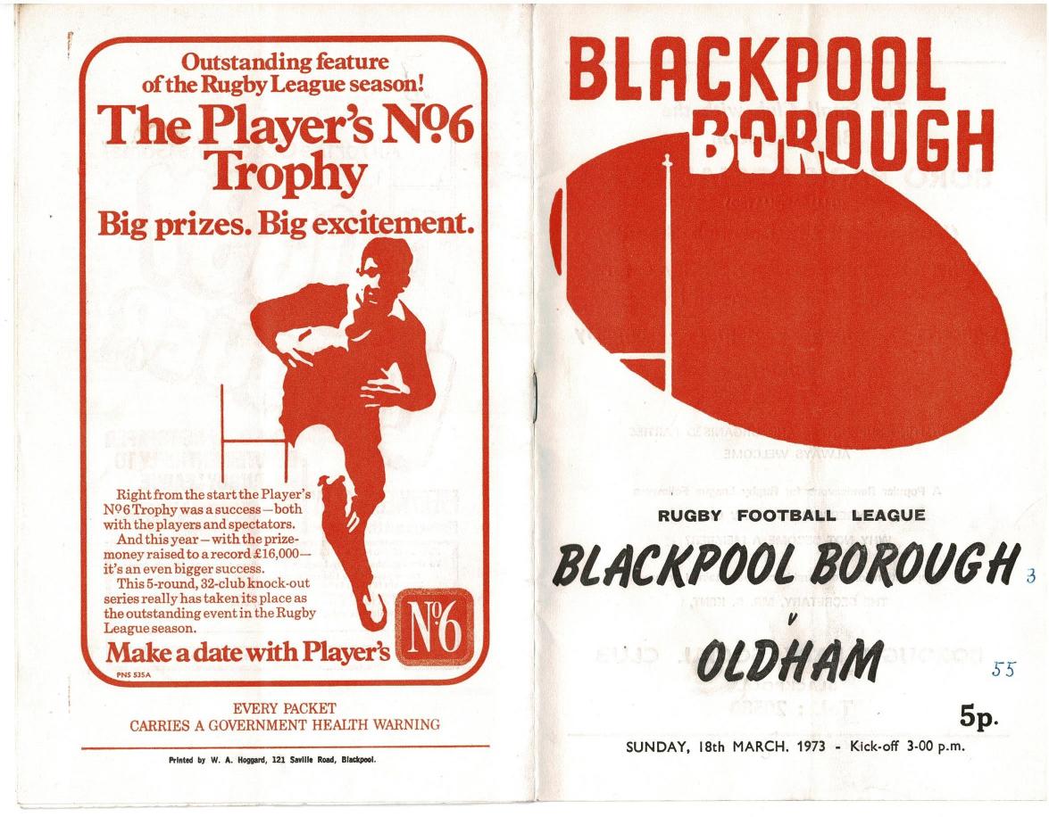 Programme cover: Oldham v Blackpool Borough, 18 March 1973