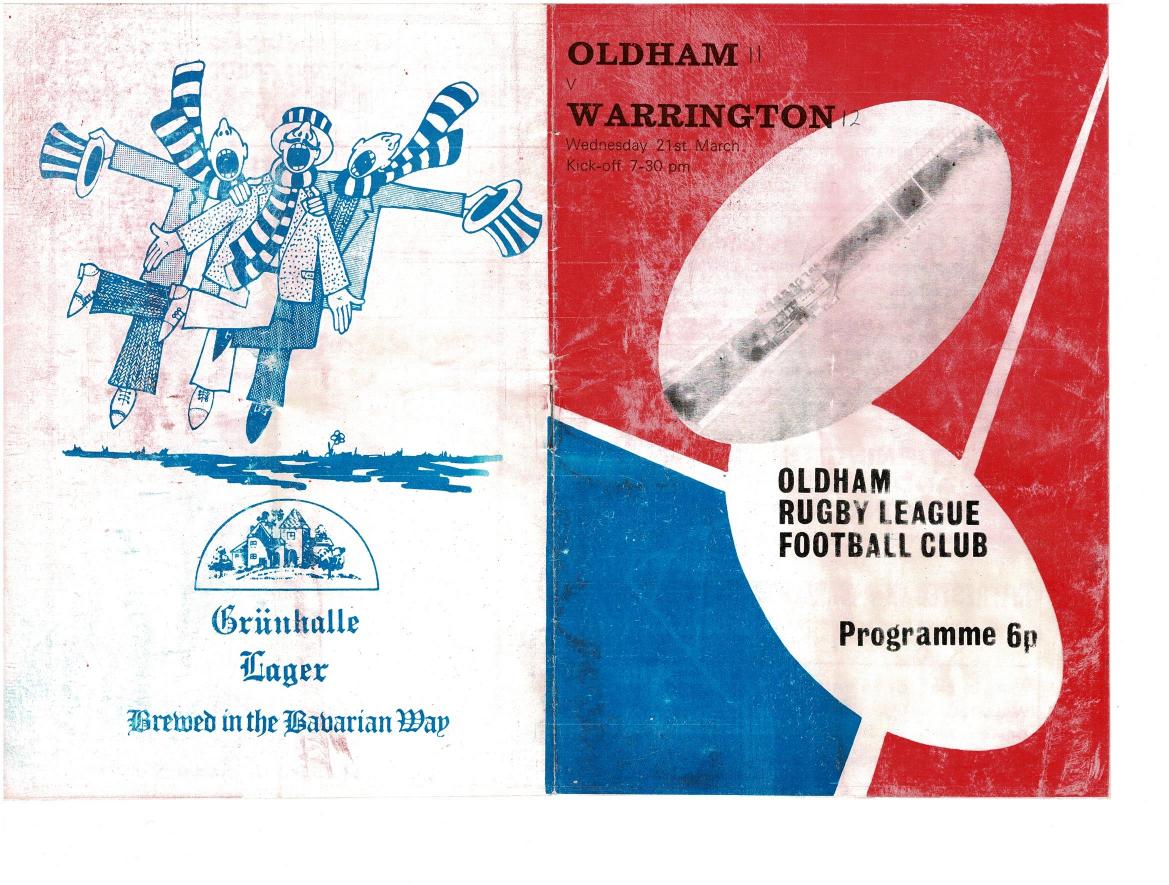 Programme cover: Oldham v Warrington, 21 March 1973