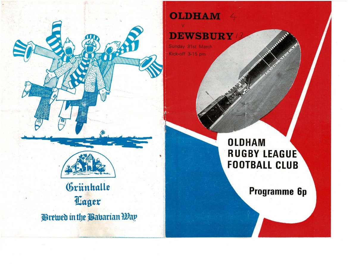 Programme cover: Oldham v Dewsbury, 1 April 1973
