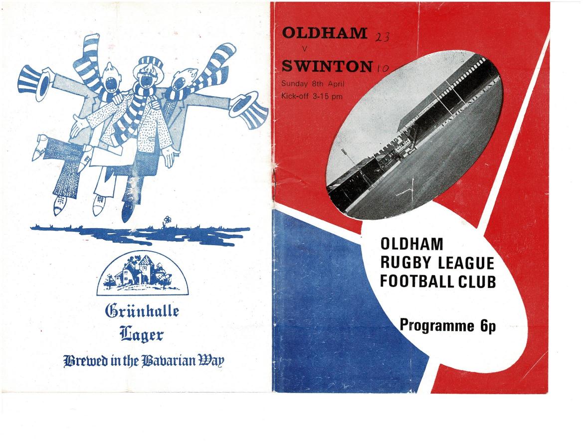 Programme cover: Oldham v Swinton, 8 April 1973