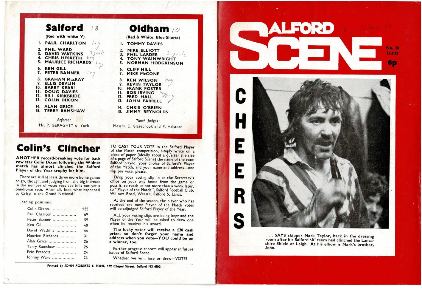 Programme cover: Oldham v Salford, 13 April 1973