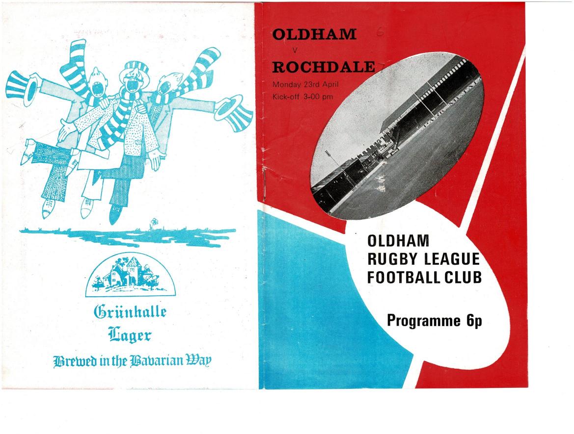 Programme cover: Oldham v Rochdale Hornets, 23 April 1973