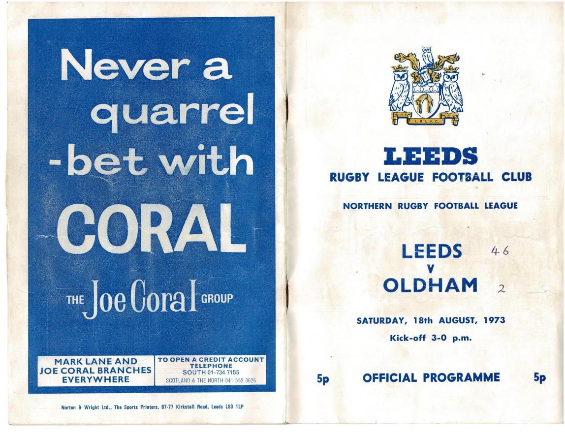 Programme cover: Oldham v Leeds, 18 August 1973