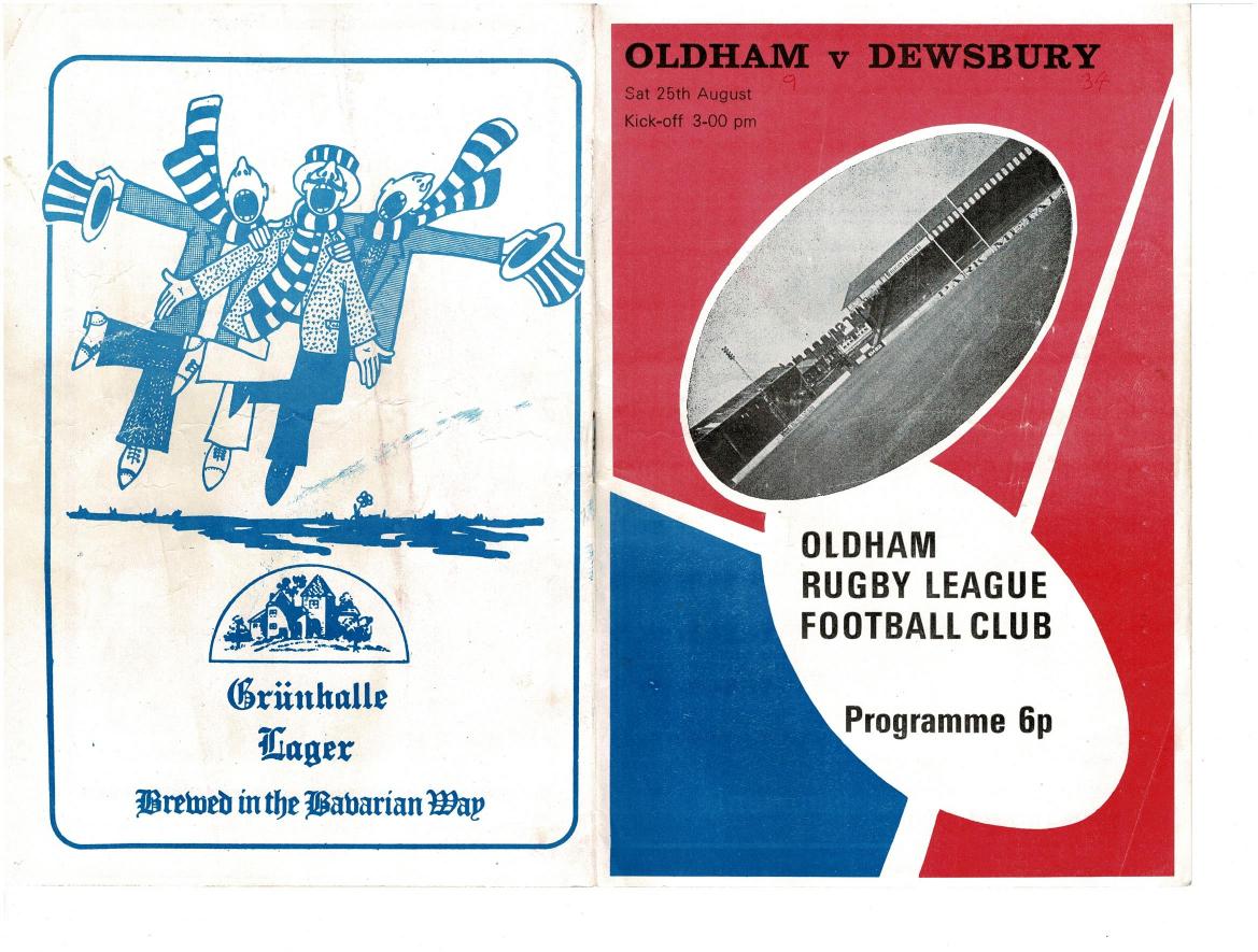 Programme cover: Oldham v Dewsbury, 25 August 1973